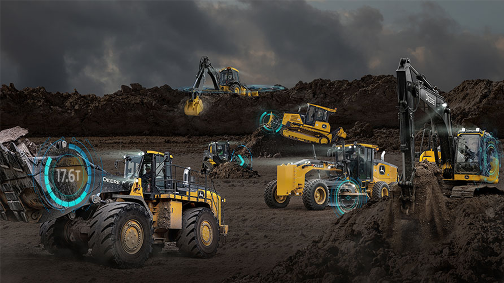 A bulldozer carrying concrete